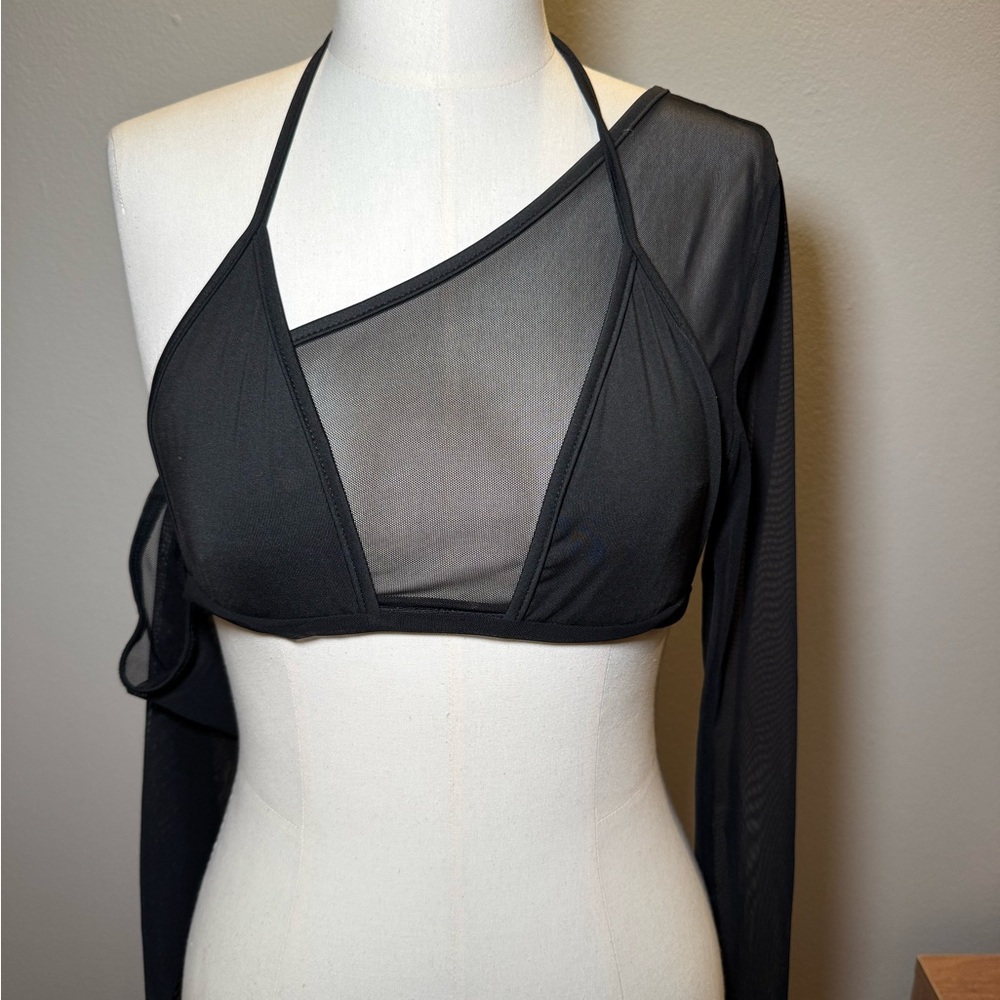 Black Sheer One-Shoulder Crop Top